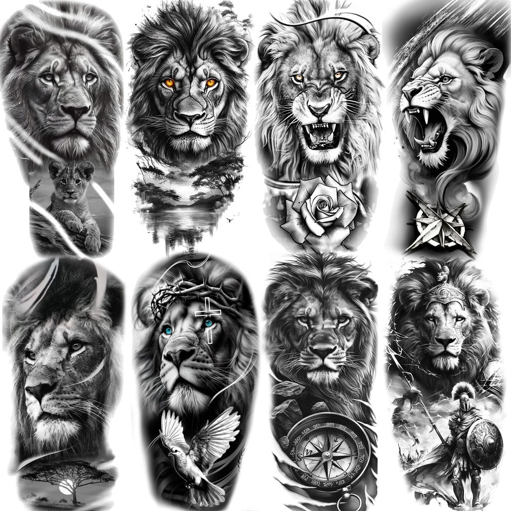 1 Sheet Creative Lion Temporary Tattoos For Men Women Adult, Waterproof Realistic Temp Fake Tattoo Sticker Long Lasting Body Art