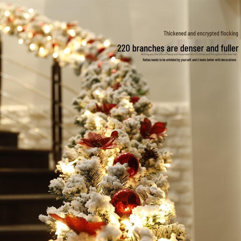 Christmas Flocked Stair Garland Decoration Set