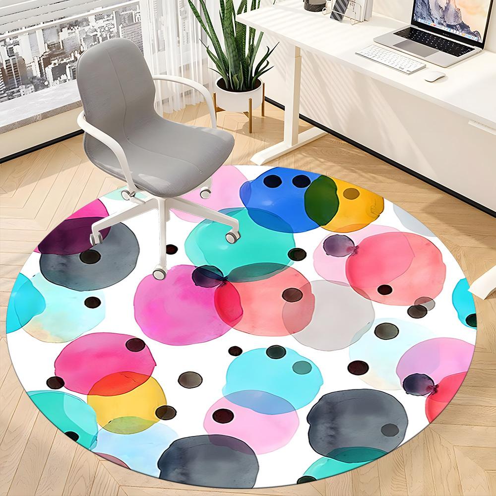 1pc Colorful Circles Chair Carpet for Office, Indoor Non Slip Washable Polyester Fiber Carpet,