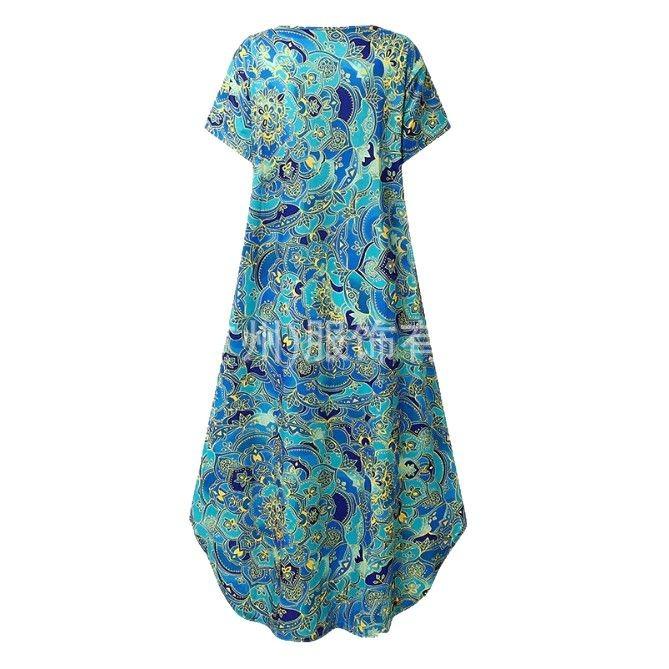 New European and American women's clothing summer round neck pocket printed dress
