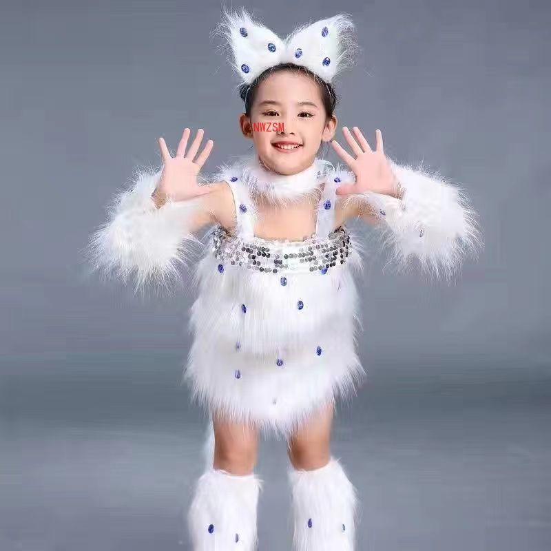 White Cat Cosplay for Girls Sexy Cat Girl Cosplay Costumes Fox Girl Cos Animal Dance Costumes for Children Halloween Cosplay