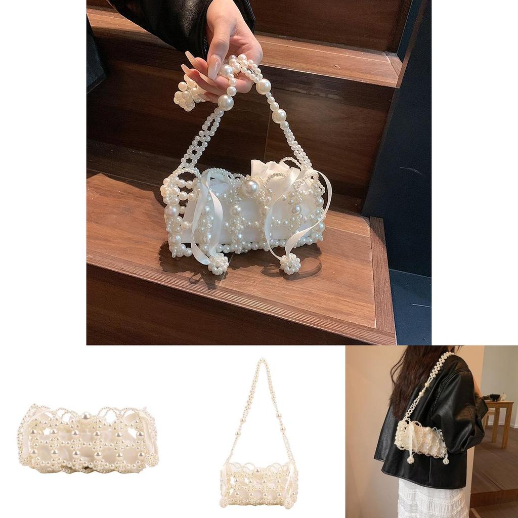 Girls Fashion Mini Woven Crossbody Bag With Pearl Accents And Phone Compartment