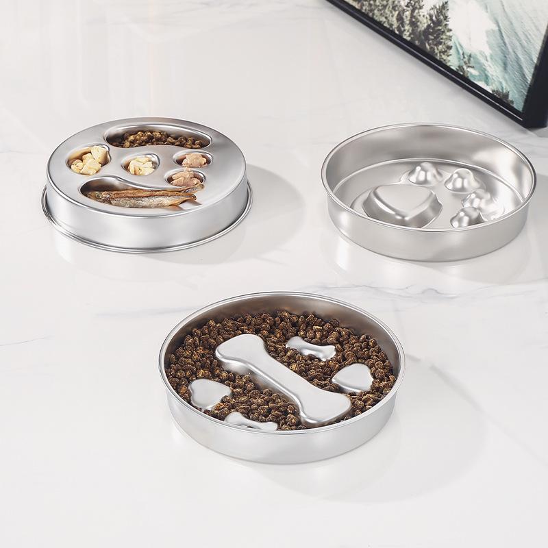 Stainless Steel Non-Slip Slow Feeder Pet Bowl for Cats & Dogs