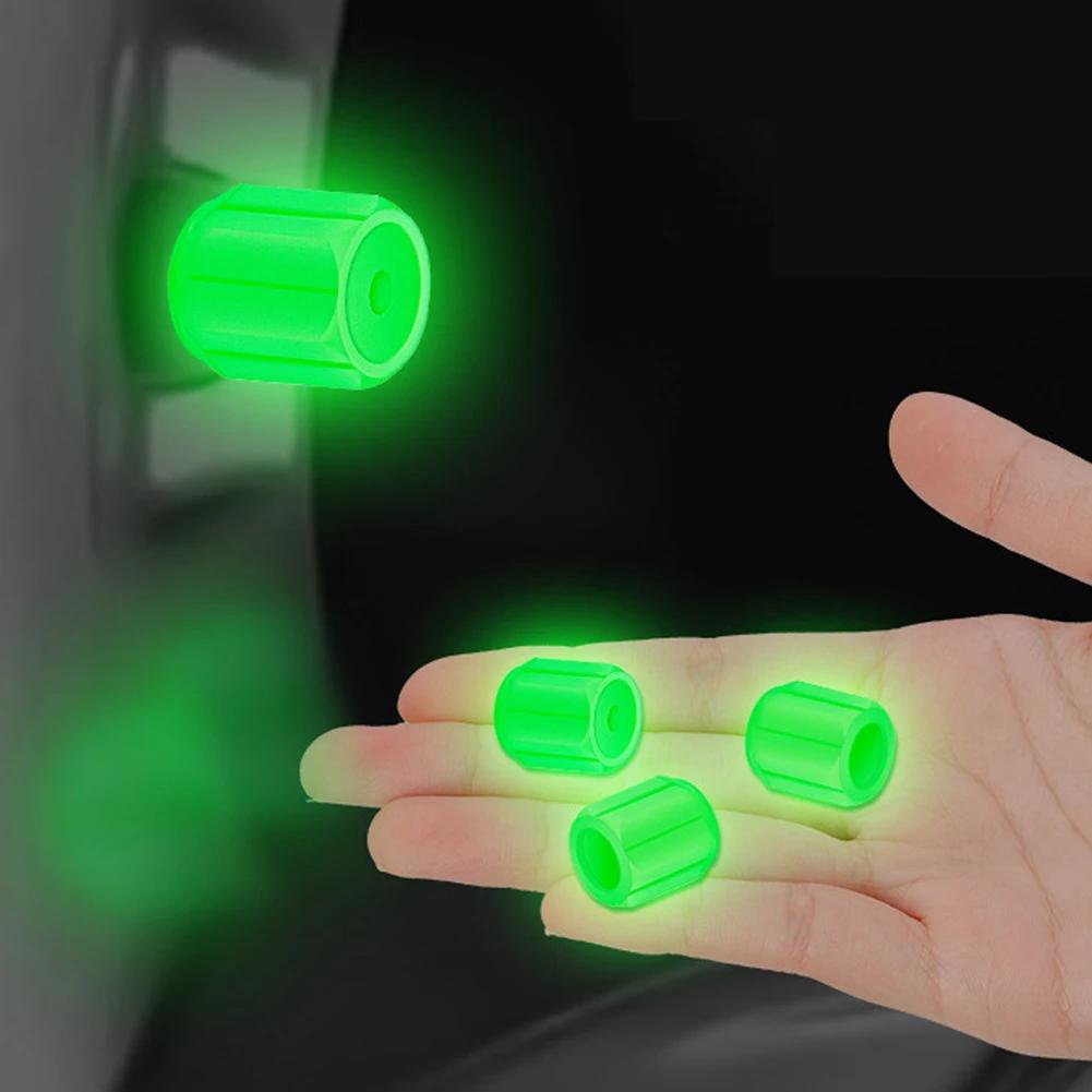 4PCS Universal Luminous Valve Cap Dust-proof Tires Wheel Hub Valve Glowing Tyre Stem Covers Applicable Car Motorcycle Bike
