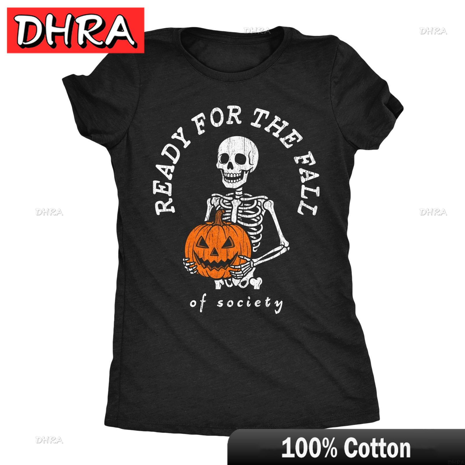

Womens Funny T Shirts Ready for The Fall of Society Sarcastic Halloween Graphic for Summer Punk Crew Neck Tee Retro Aesthetic S