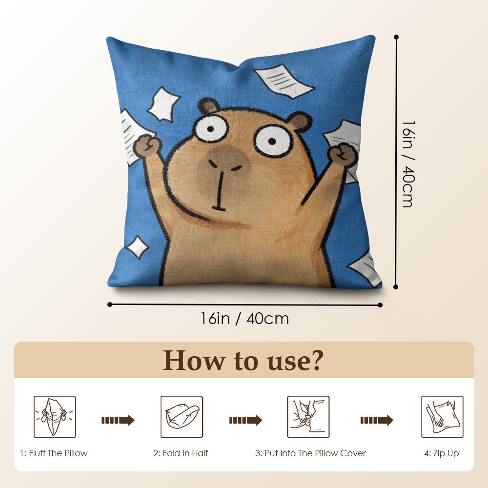 Capybara Cute Cushion Cover Summer Linen Pillow Case Organic Fabric Cushion Cover Double-Sided Print Sofa Home Decor