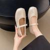 Temperament Fashionable Small Leather Shoes Simple One-word Buckle Mary Jane Shoes Retro Square Head Soft Leather Soft Sole Flat Sole Single Shoes