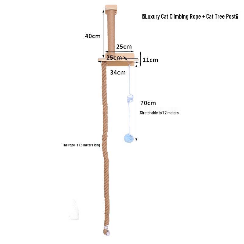 Ceiling-High Solid Wood Cat Tree with Rope Ladder and Jumping Platforms