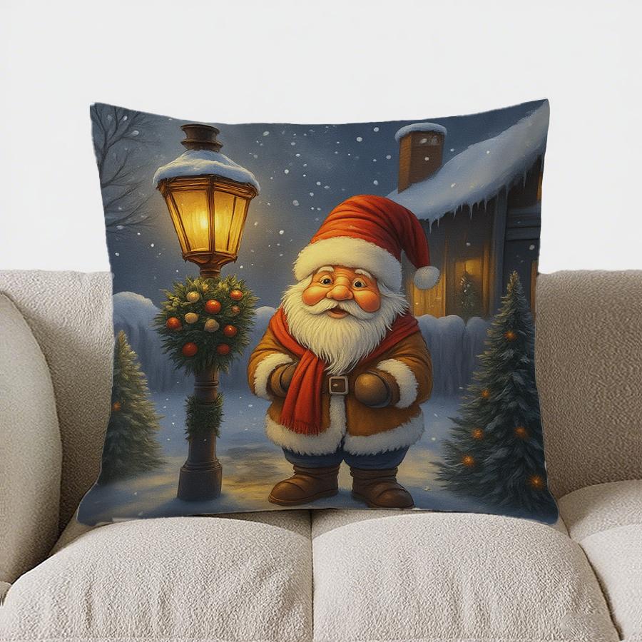 Home Decor Santa On Bench With Tree Winter Scene Pillow Pattern Cushion Cover Suitable For Sofa Bedroom Car Pillow Cover