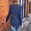 Damen Lässiger Lockere Passform Farbe Langarm Pullover Oberteil mit Rundhalsausschnitt Knopf