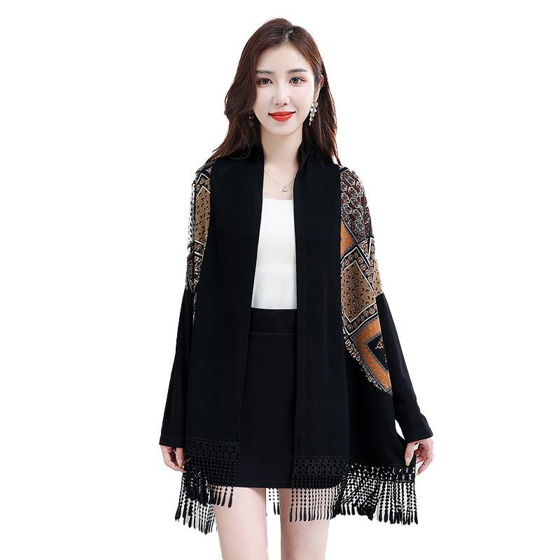 Medium women's trench coat new knitted sweater shawl top mother fashion fringed meat cover coat