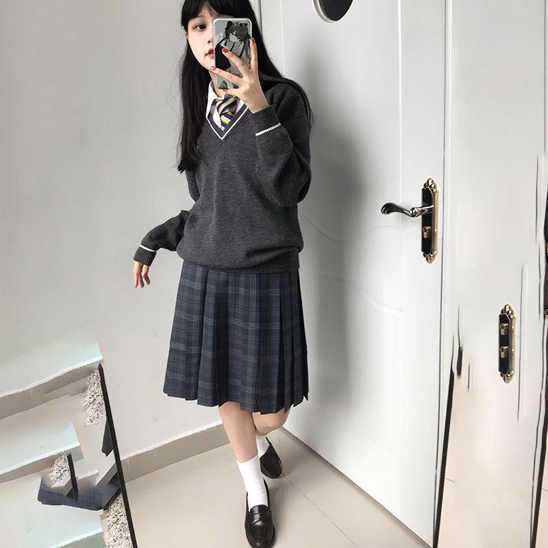 Tsu-chu Original Plaid Pleated Skirt & White Top Set - Japanese School Uniform Style
