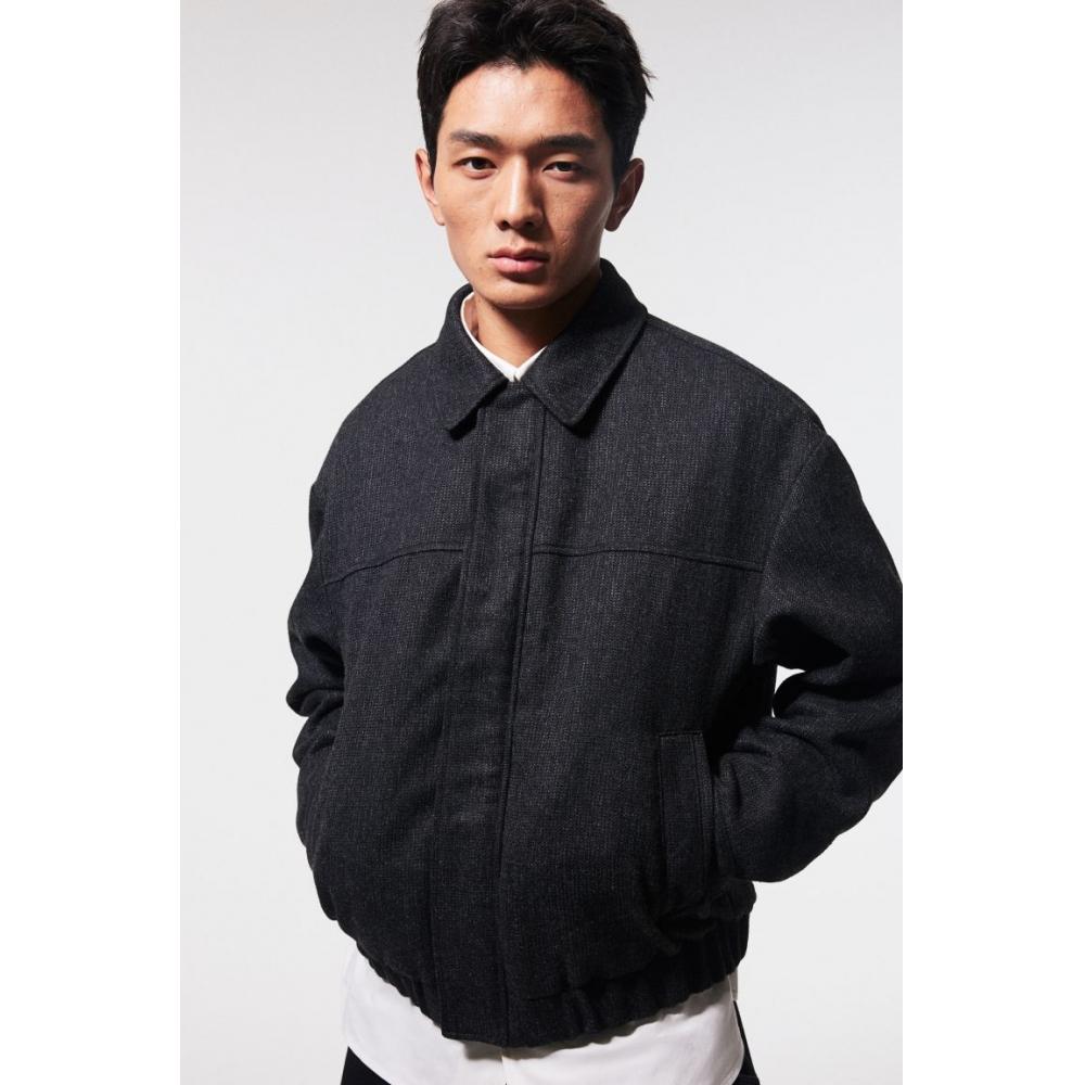 H M Loose Fit Tweed Jacket Black