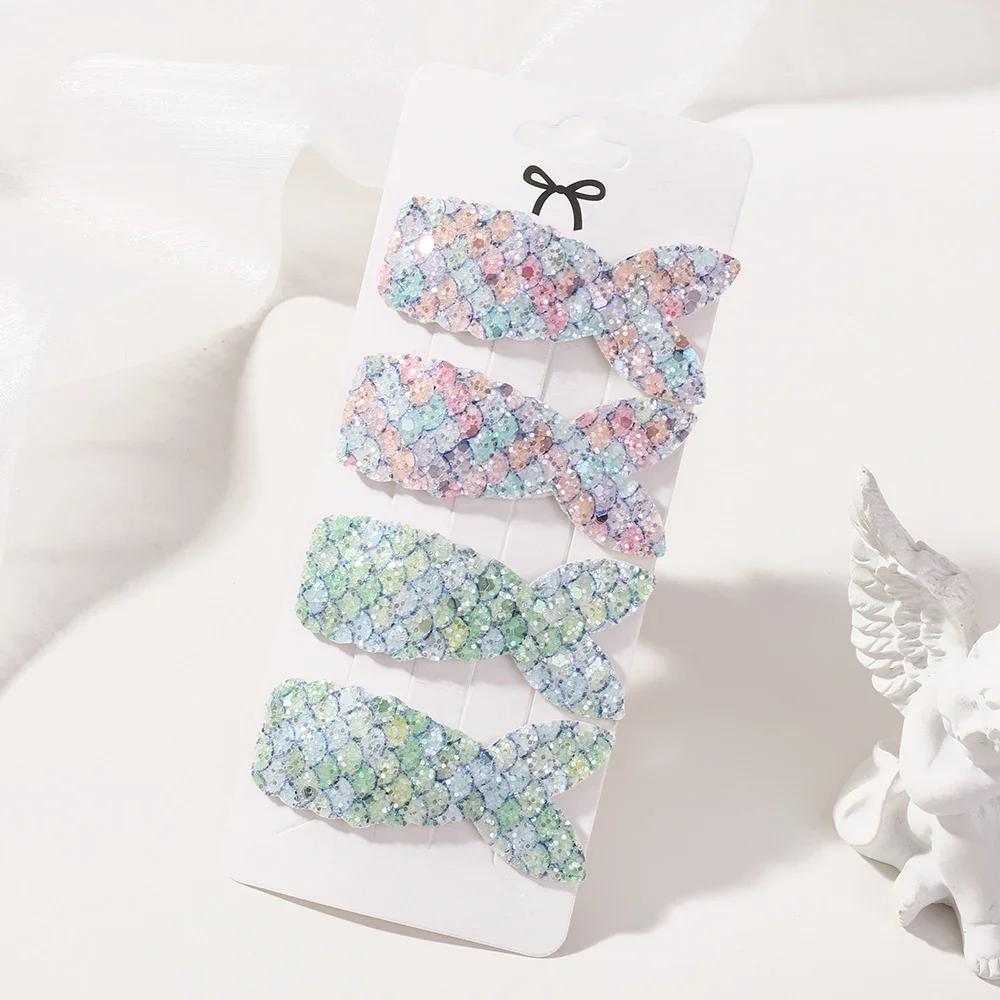 

4Pcs/Set Glitter Fish Baby Girls Hair Bows Clips Safety Korean Hairpins Newborn Princess Hairgrips Kids Hair Accessories Gifts