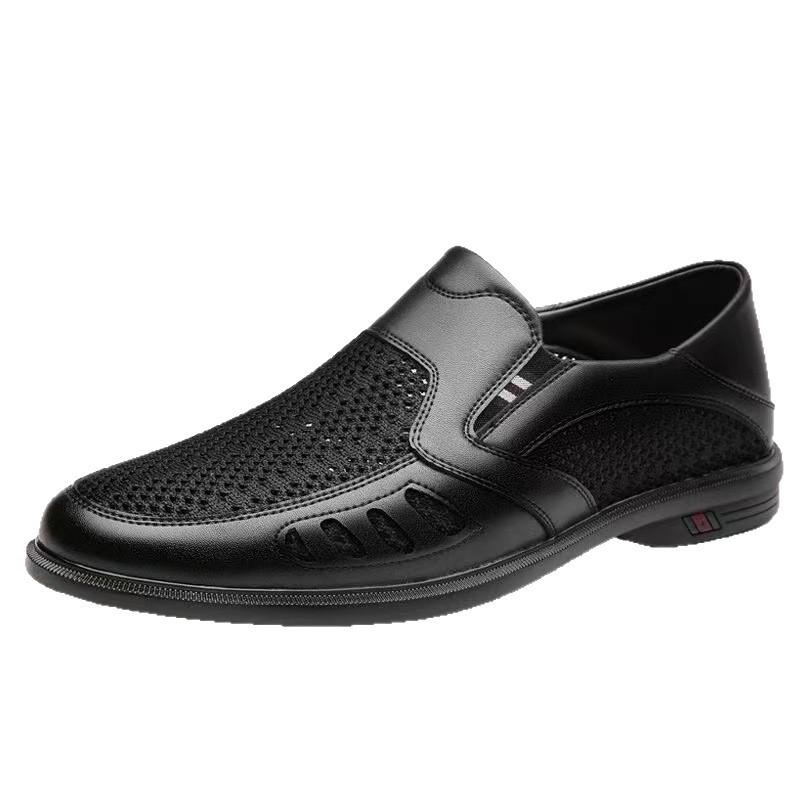 Summer new men's business casual leather shoes men's trendy hollow mesh breathable foot shoes