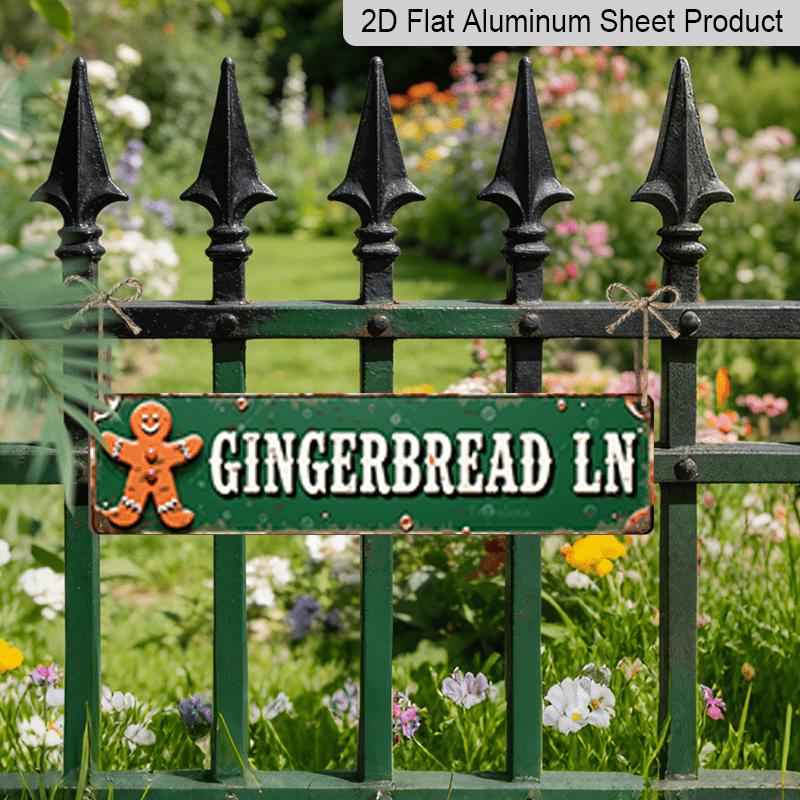 15.7×3.94inch, 2D Flat, 1pc Rustic Gingerbread Lane Metal Wall Sign - Large Vintage Christmas Aluminum decorative sign, Durable Aluminum Gingerbread