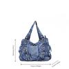 Women'S Diamond-Encrusted Washed Denim Shoulder Bag Large-Capacity Multi-Zipper Japanese And Korean Trendy Handbag