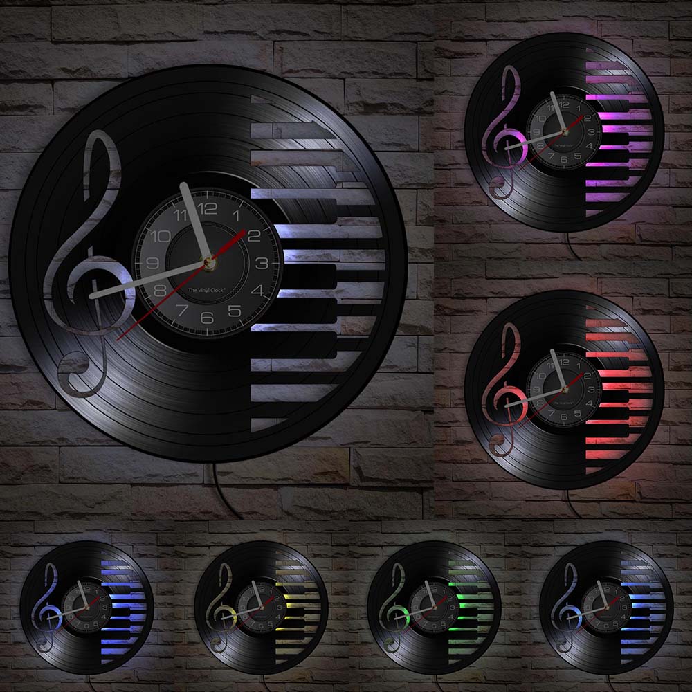 Music Notes Wall Art Treble Clef Vinyl Record Wall Clock Hanging Sheet Music Art Vintage Watch Rock N Roll Music Lover Gift