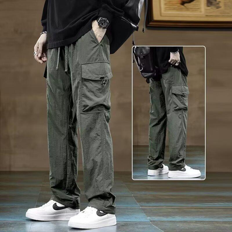 Functional Wind Overalls Boys Spring and Autumn Loose Straight Outdoor Mountaineering Wide Leg Charge Pants Men's Casual Pants