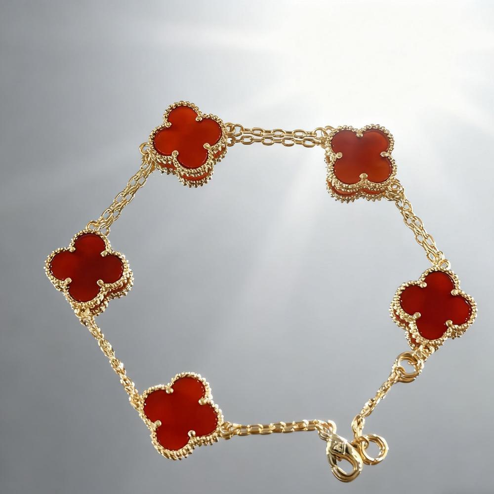 Four-leaf Clover Classic Bracelet with Five-petal Black Onyx Fashion Bangle for Women