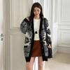 European & American Style Color Block Knitted Cardigan - Women's Mid-Length Autumn/Winter Sweater Coat