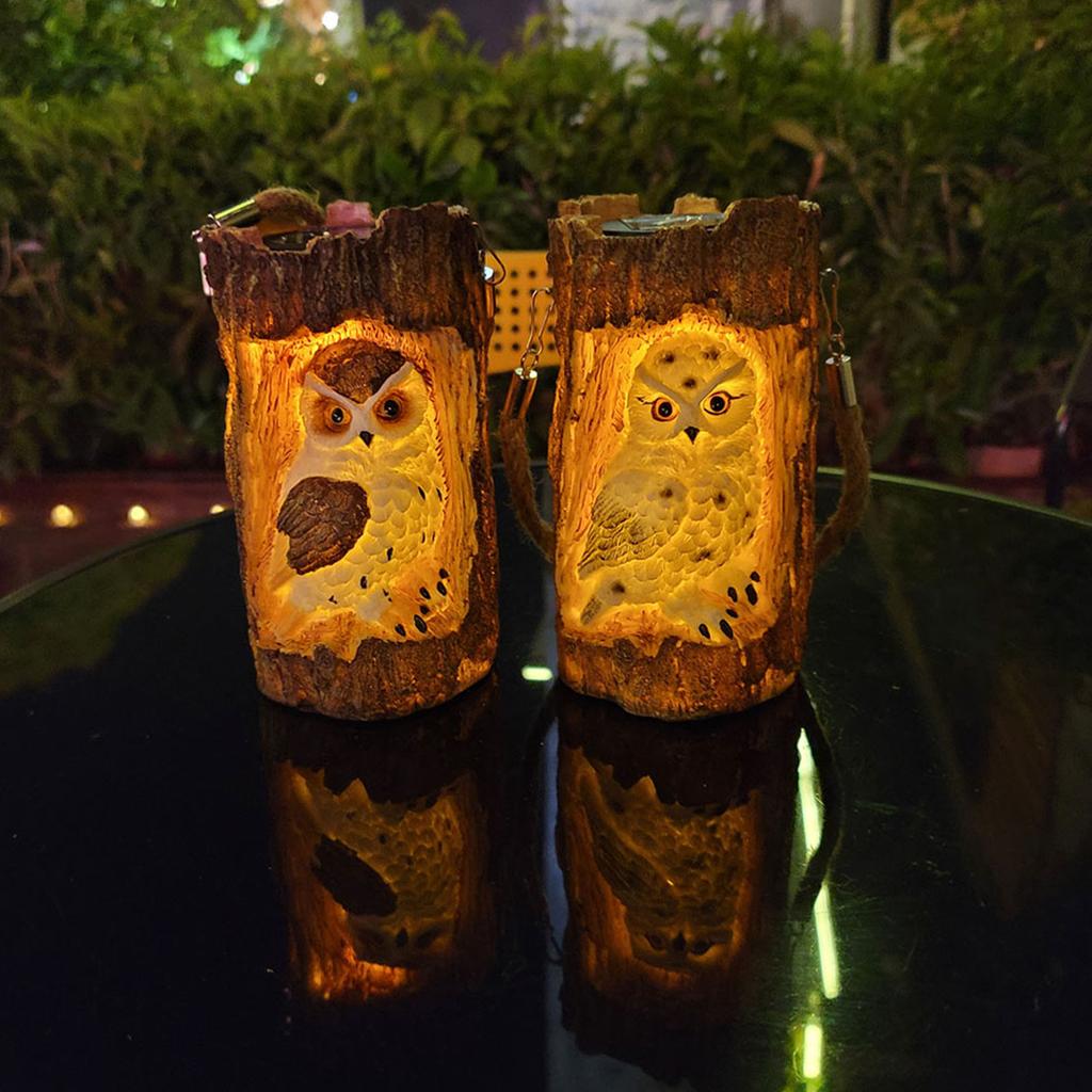 New Courtyard Owl Solar Light Resin Crafts Lantern LED Night Lamp Ornament Outdoor Hanging Tree Hole Owl Light Lamp Garden Decor