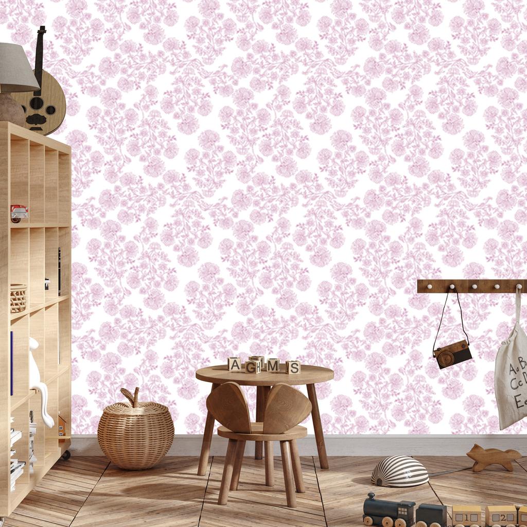Wallpaper Flowers white and powder pink, white background for living room and bedroom 50x1000