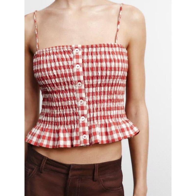 Za2025 Spring New Women's Clothing Sexy Backless Slim-Fit Figure Flattering Gingham Sling Short Top 4661078 061