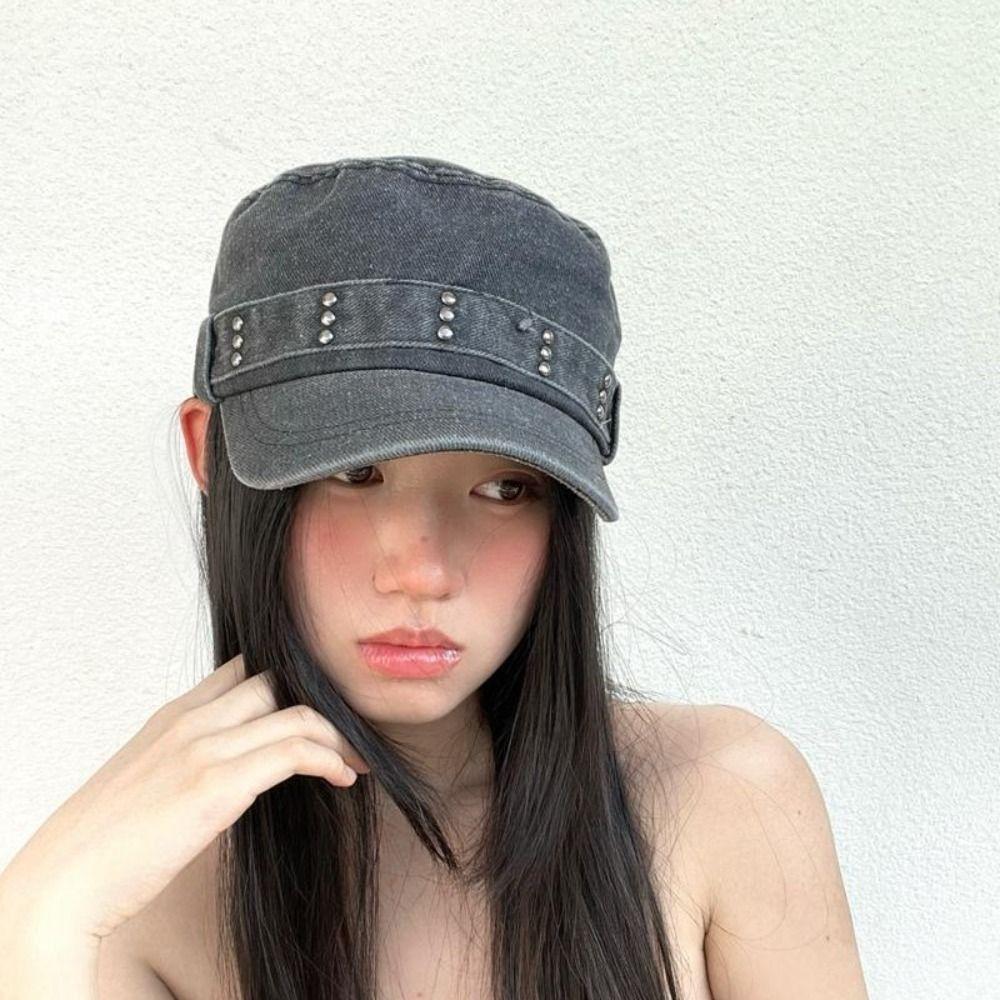 Washed Denim Flat Top Hat Y2k Cadet Cap Casual Peaked Cap  Outdoor