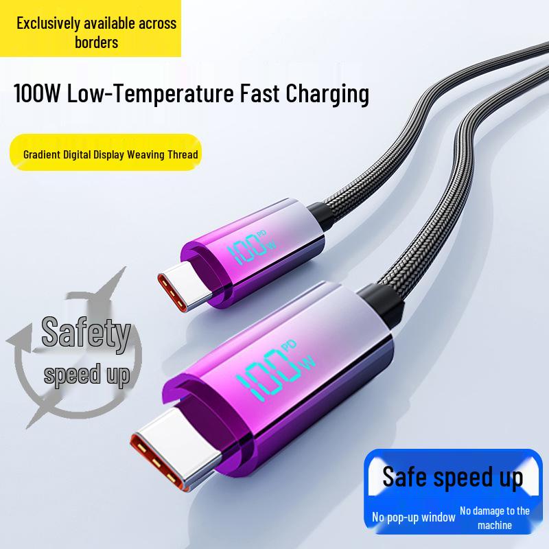 Gradient Braided Dual Type-C Fast Charging Cable with Digital Display for Huawei, Xiaomi, Vivo, Oppo, and Honor