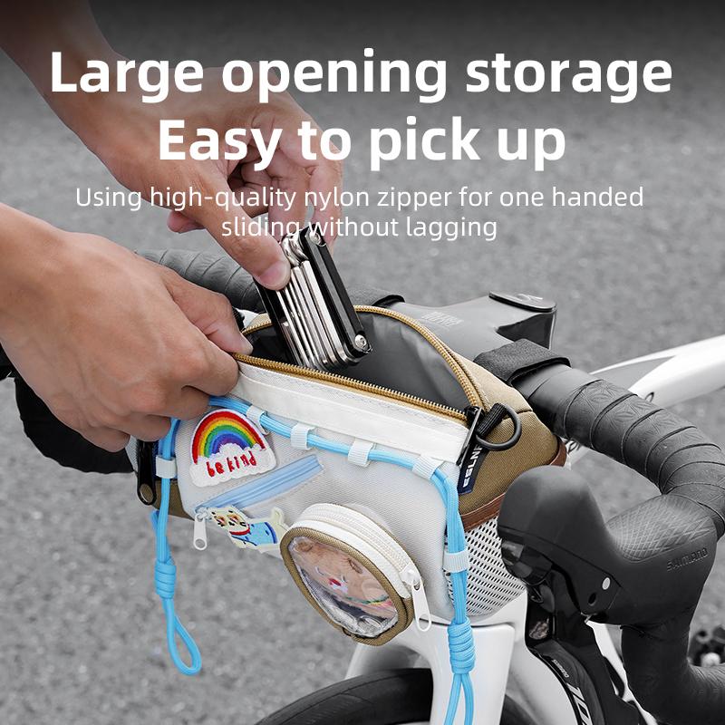 ESLNF Large-capacity Bicycle Bag Cartoon Velcro DIY Bicycle Front Bag Outdoor Cycling Storage Bag Cute Shoulder Bag