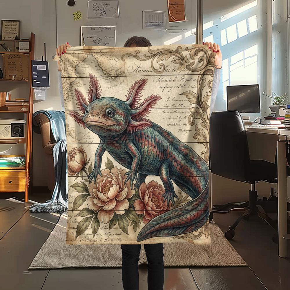1 pièce Couverture en Flanelle Imprimé Floral Rétro Animal, Haute qualité Toutes Saisons, Décoration de Maison, Chaleur et Confort, Parfait pour les Cadeaux de Noël