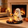 Luce Notturna Fantasma di Halloween Portacandela Falò, Statuetta Mummia Spaventapasseri in Resina Opaca, Luce Notturna Stabile Accogliente Effetto Falò Base Rotonda