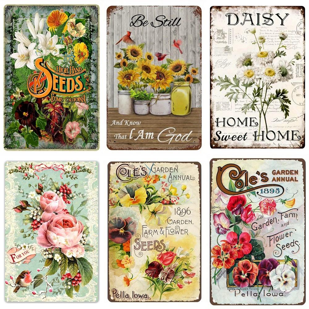 Vintage plechová cedule zahradnictví, retro cedule Funny Plants pro zahradu, venkovní nástěnná dekorace, cedule Home Sweet Home