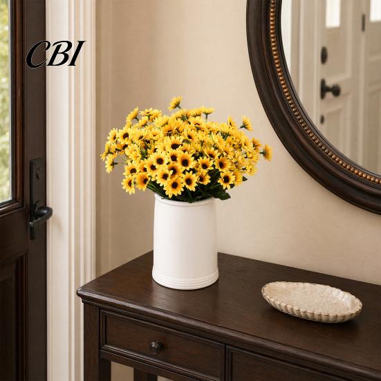 Non-fading Artificial Blooms 24 Heads Sunflower Bouquet, Lifelike Silk Daisy, Flexible Stems DIY Realistic Petals Floral Arrangement for Home Desktop