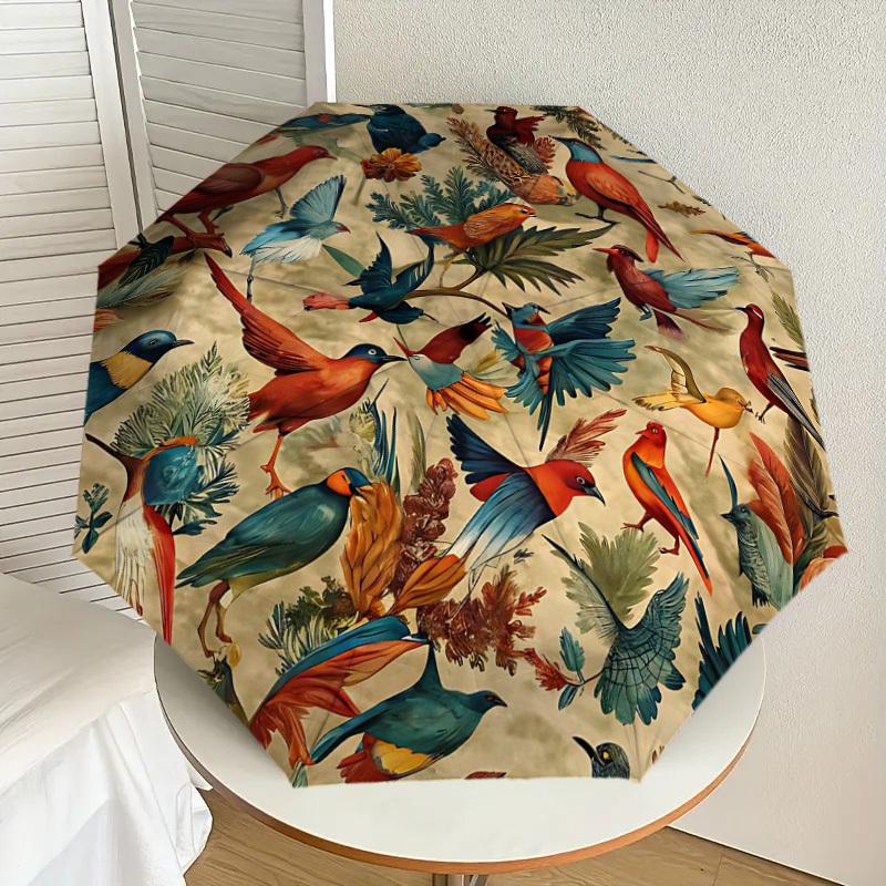 1PC Birds Flowers Umbrella-8-Rib Reinforced Portable Folding Travel Suitable for All Seasons Outdoor Daily Use-H0387