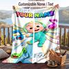 Cocomelon Flannel Blanket, Personalized Custom Name Text, Soft Warm Plush Throw Blanket For Gift