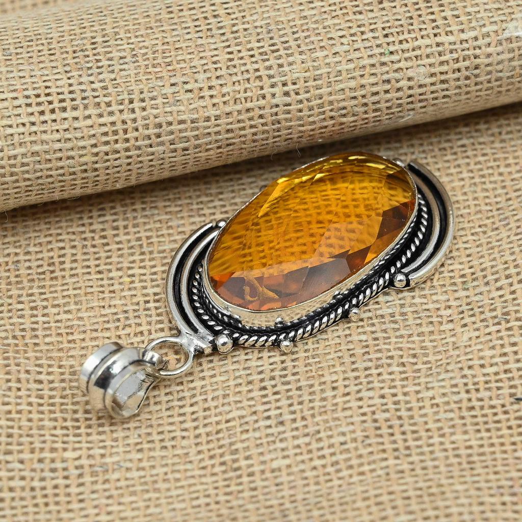 Pandantiv cu piatră prețioasă cu topaz fațetat, argint 925, bijuterii lucrate manual, cadou pentru ea