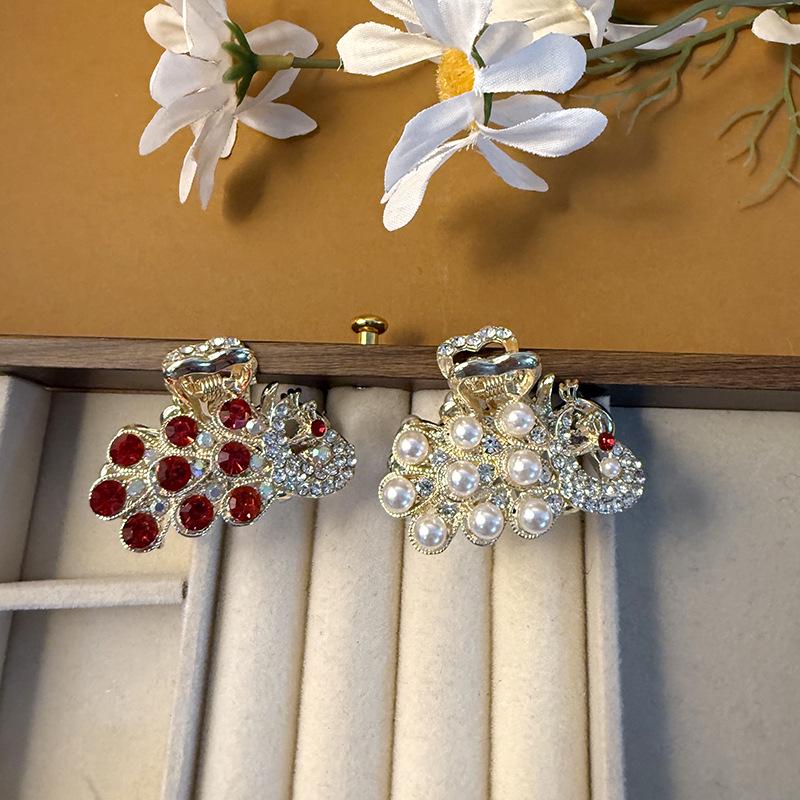 Red Peacock Phoenix Shark Hair Clip – Small, Elegant Half-Up Hairpin for Women