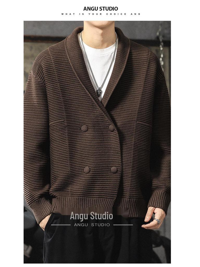 Men's Luxury Double-Breasted Thick Knit Cardigan - Autumn/Winter Loose Warm Sweater Coat
