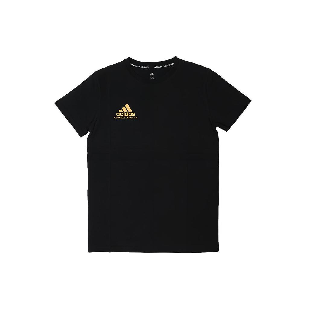 Adidas Logo Print Sports Casual Crew Neck Short Sleeve T-Shirt Men Tops Black Gold ADICSTS06-BG