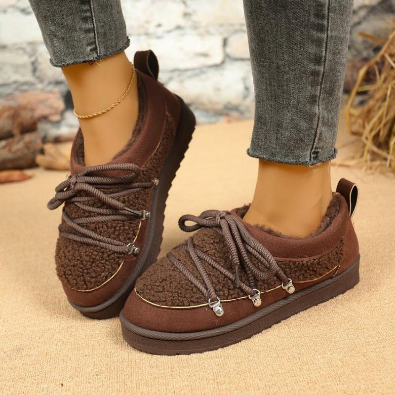 Fashion Women's Plush Thick Soled Snow Boots Winter New Style Lace Up Retro Plush Warm Casual Cotton Boots Botas Mujer Women Ankle Boots