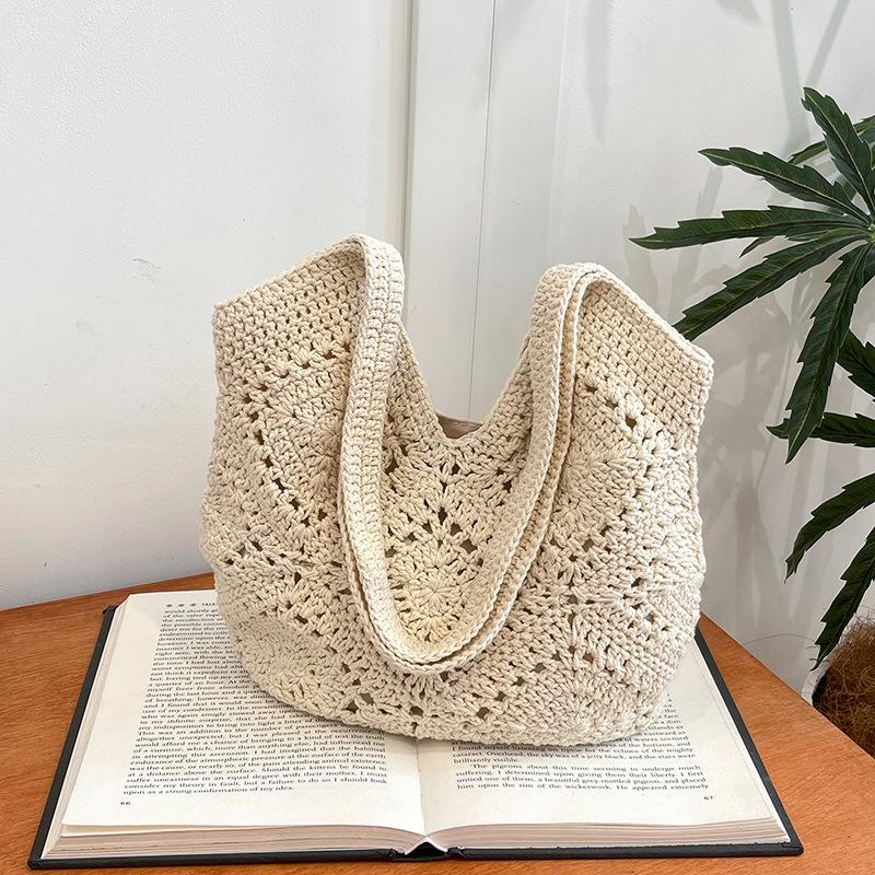 

Маленькая свежая пасторальная сумка из хлопковой веревки, мягкая тканая сумка для путешествий, универсальная модная сумка-тоут из хлопковой веревки из соломы