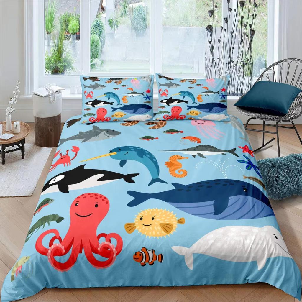 Kiler Whale Soft Duvet Cover Set Underwater World Animals Single Double Beding Children Kids Tens Adult Peoples Rom Ocean Whale Warm Comforter Cover