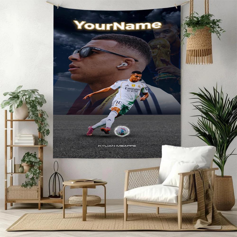 Mbappe Custom Your Name Wall Decor Tapestry Art For Pet Memorial Birthdaywedding Party Backdrop Family Gift
