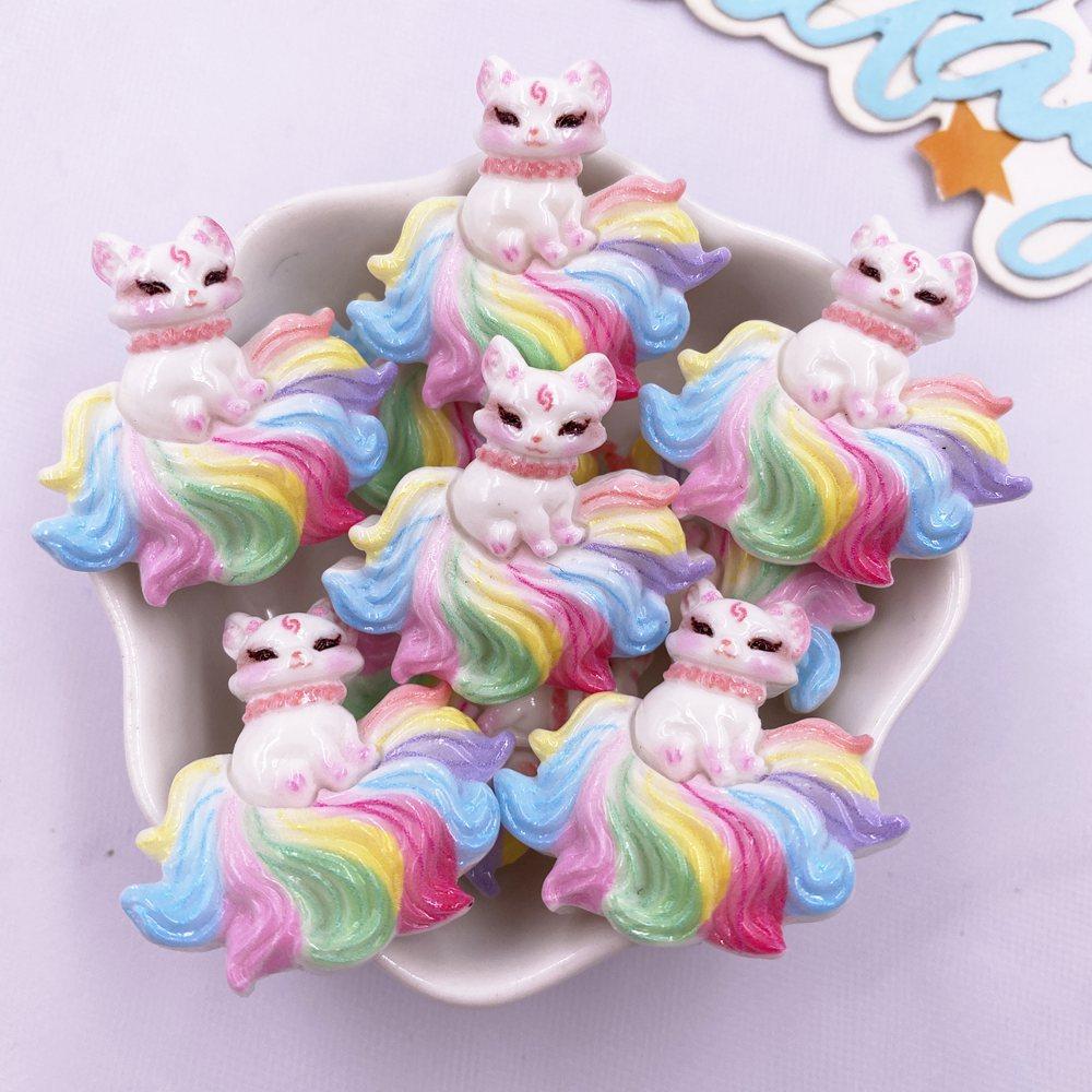 8KS Pryskyřice Roztomilá Barevná Kreslená Figurka Sedmiocasé Lišky Flatback Kámen Zvířata Scrapbook DIY Šperky Dekor Řemeslné Doplňky