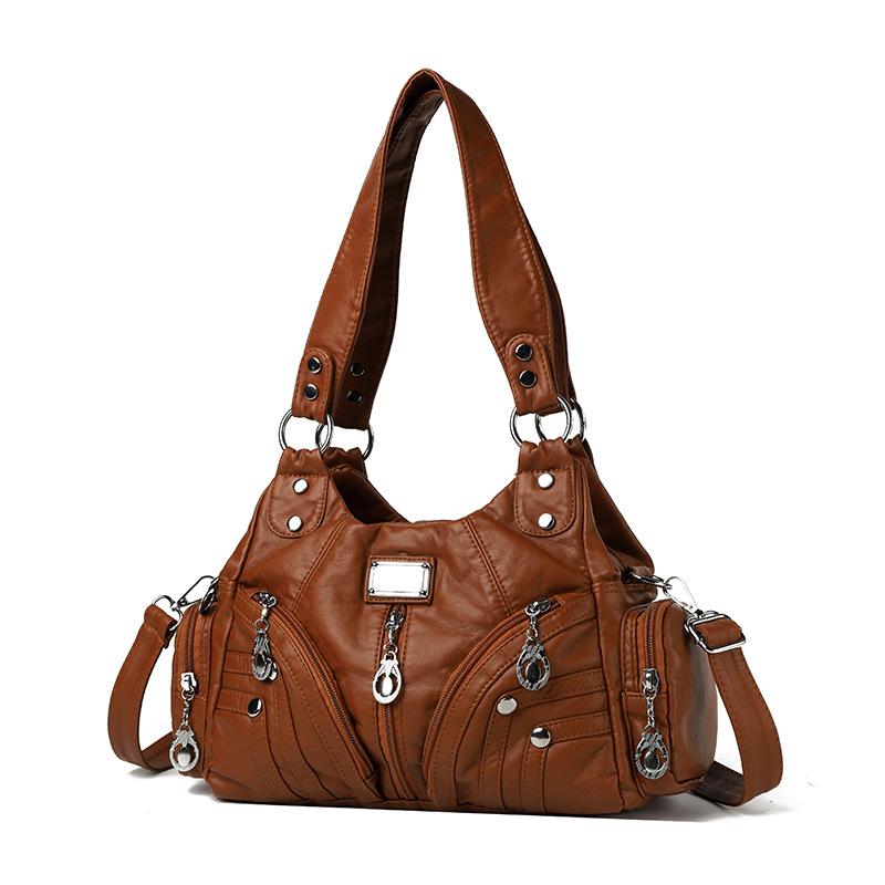 Borsa a tracolla e tote in morbida pelle lavata da donna - Multifunzionale, Casual, alla moda, in PU