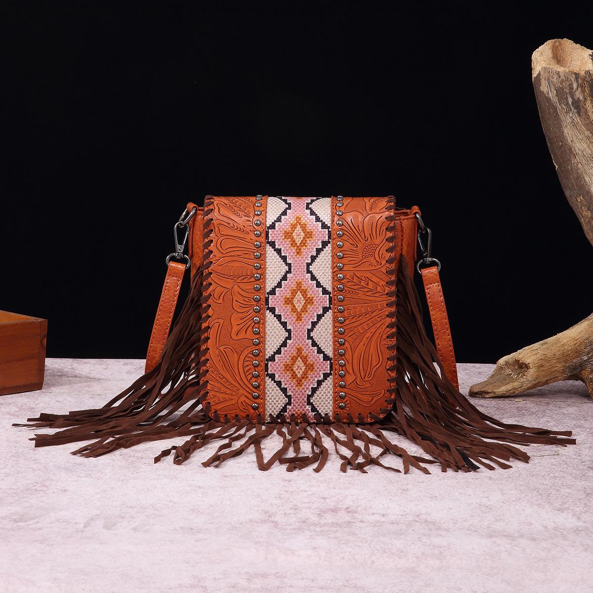 

Vintage Cotton and Linen Printed Bohemian Leather Carving Shoulder Crossbody Women s Bag