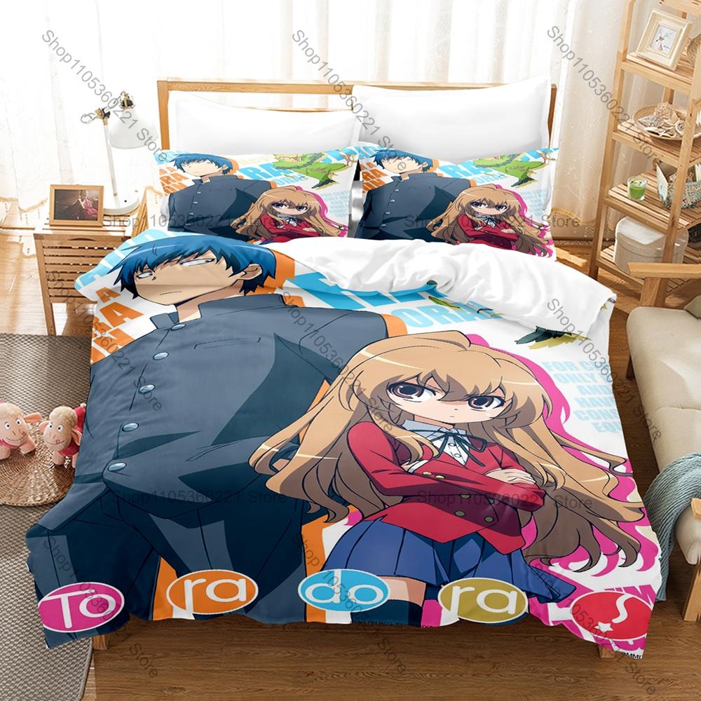 Toradora 3PCS Bedding Set Taiga Aisaka Ryuuji Print Soft Microfiber Duvet Cover Pillowcase Bedroom Decor