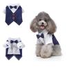 Cute Striped Dog Tuxedo Tailcoat Wedding Outfit Gentleman Pet Suit with Bow Tie for French Bulldog Halloween Costume